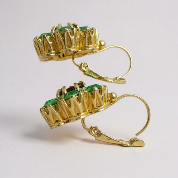 Amelia Earrings Flower Ruby Red & Emerald Green Austrian Crystal Stones Lever - Picture 3 of 3